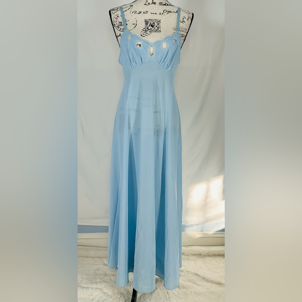 Vintage Vassarette Negligee Nightgown Blue Old Hollywood Glam Size 36 Medium